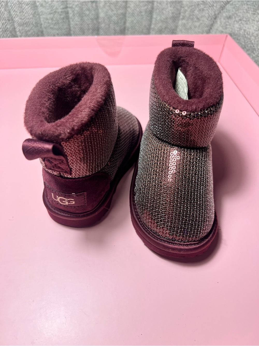 UGG KIDS TODDLER CLASSIC MINI MIRROR BALL SEQUIN PURPLE 'GRAPE' BOOTS SIZE 6